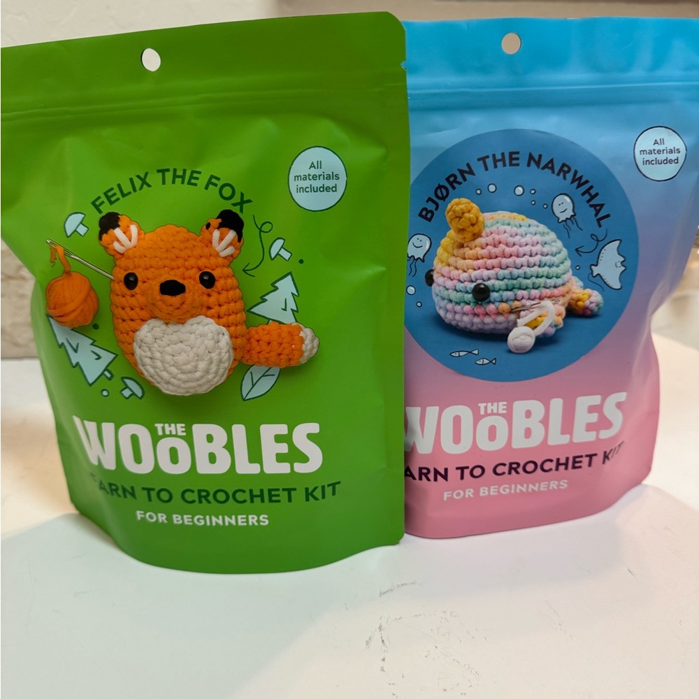Crochet Kit for Beginners - Felix the Fox and Bjorn the Narwhal